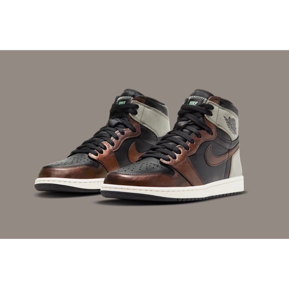 AIR JORDAN 1 RETRO HIGH OG “PATINA” 
BLACK/FRESH MINT-LIGHT ARMY-SAIL, SIZE 9